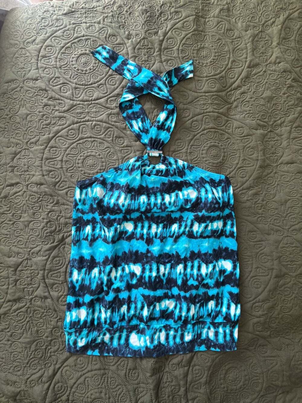 Michael Kors Blue Tie-Dye Halter Swim top